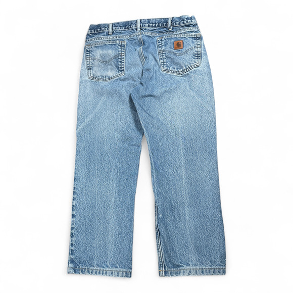 Carhartt Jeans Mens 34x26 Blue Denim Distressed Traditional Fit Workwear B18 DST - Picture 2 of 12